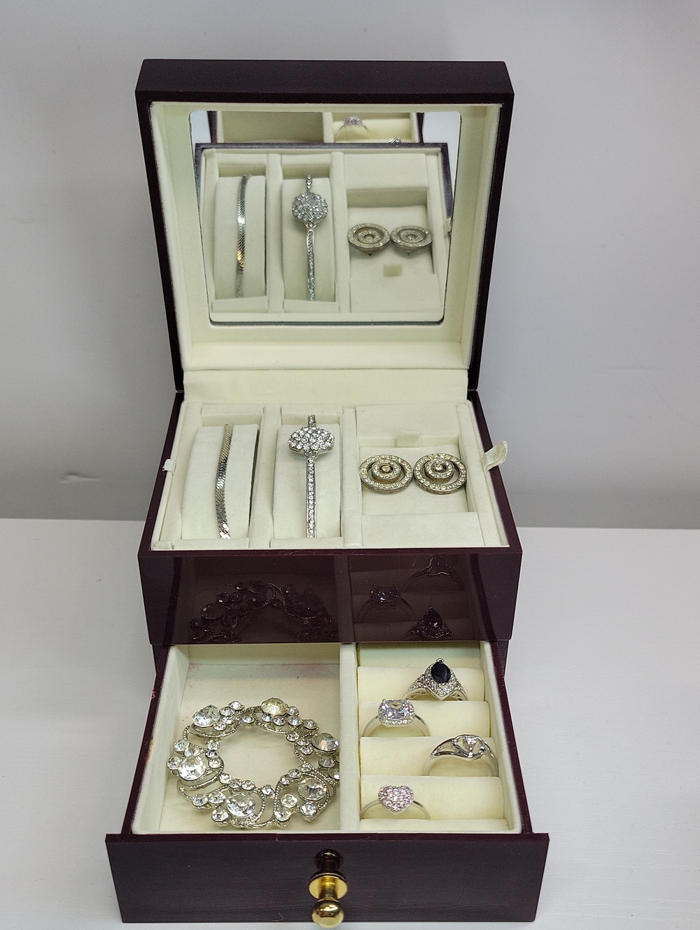 Silver-Tone Jewelry Set with Clear Crystals & Box